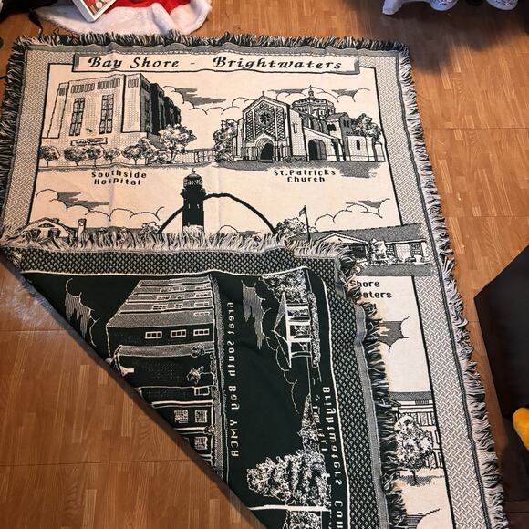Bay Shore Brightwaters Woven Throw Blanket Fire Island Lighthouse Long Island